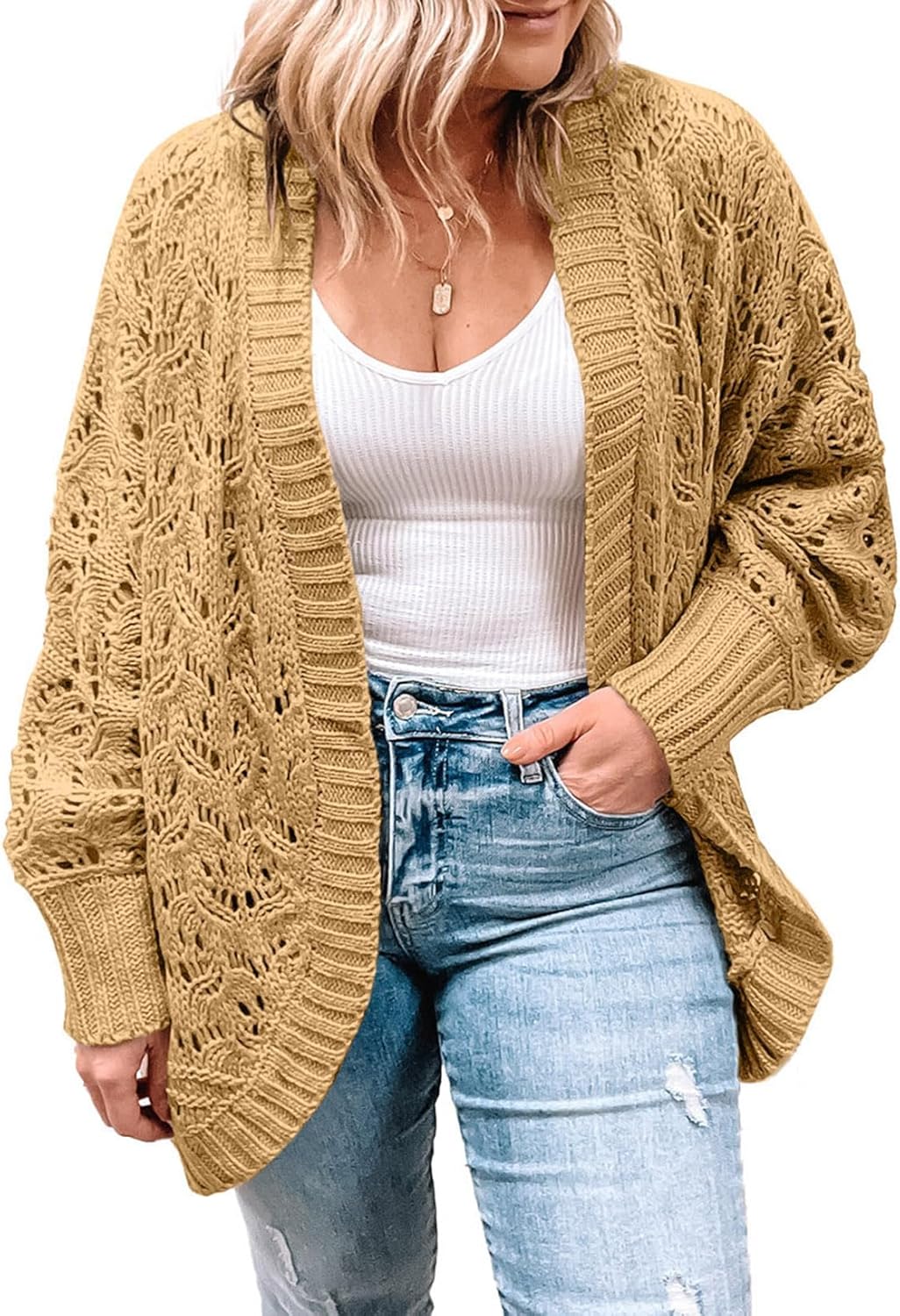 Eytino Womens Plus Size Crochet Cardigan Sweater for All Occasions