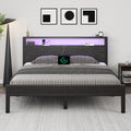 Queen Size Bed Frame with Storage Headboard - Charging & LED Lights