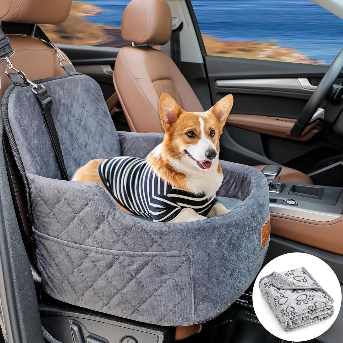 Dog Car Seat for Small Medium Pets - Comfortable Travel Booster