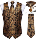 Mens Paisley Vest Tie Set with Lapel Pin Tie Clip - Silk Paisley Set