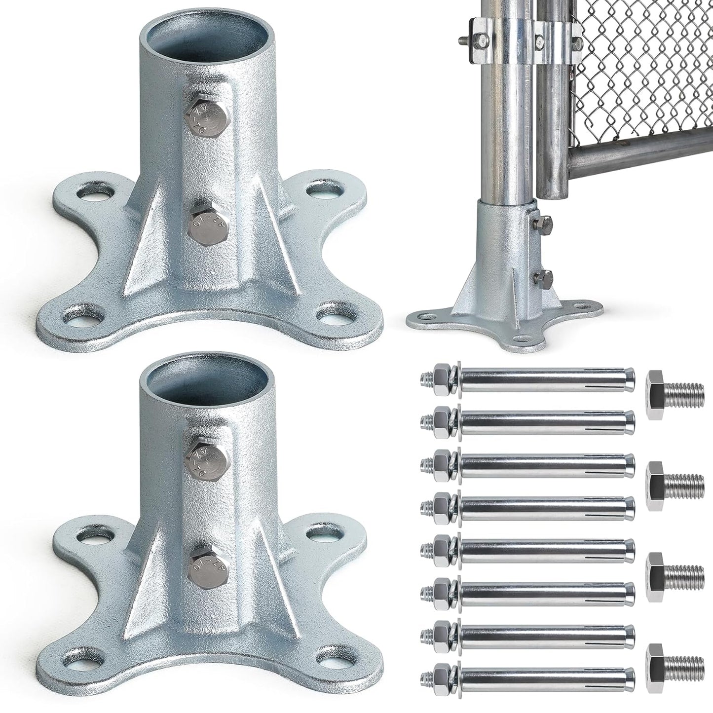 Post 2in Chain Link Fence Post Floor Flange Bracket - 2 Pack