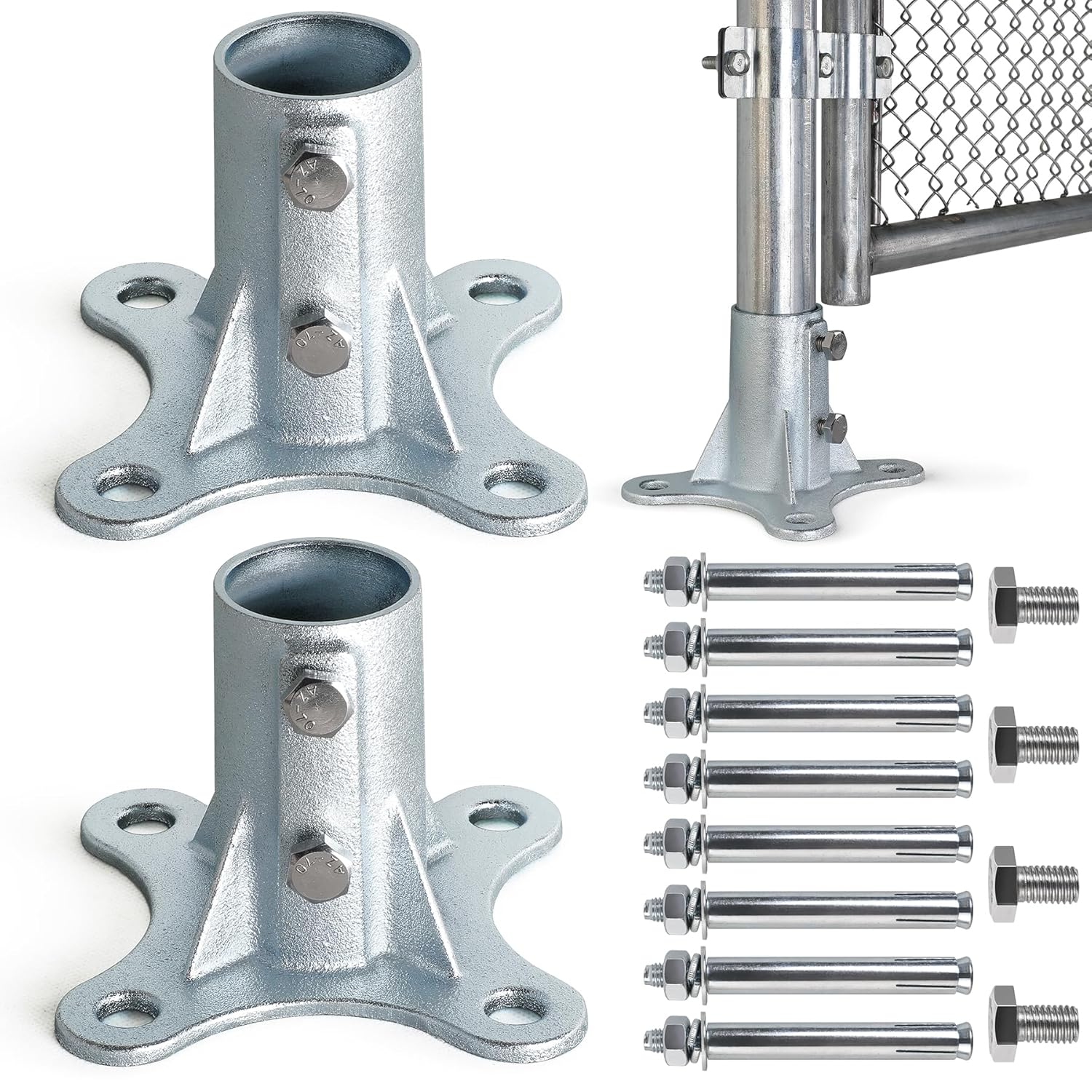 Post 2in Chain Link Fence Post Floor Flange Bracket - 2 Pack