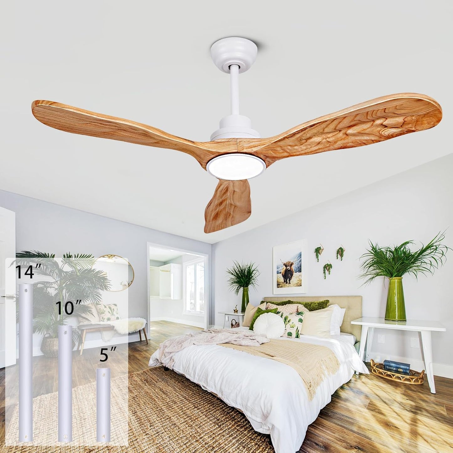 52 Inch Unique Wood Ceiling Fan with Lights and Remote Control