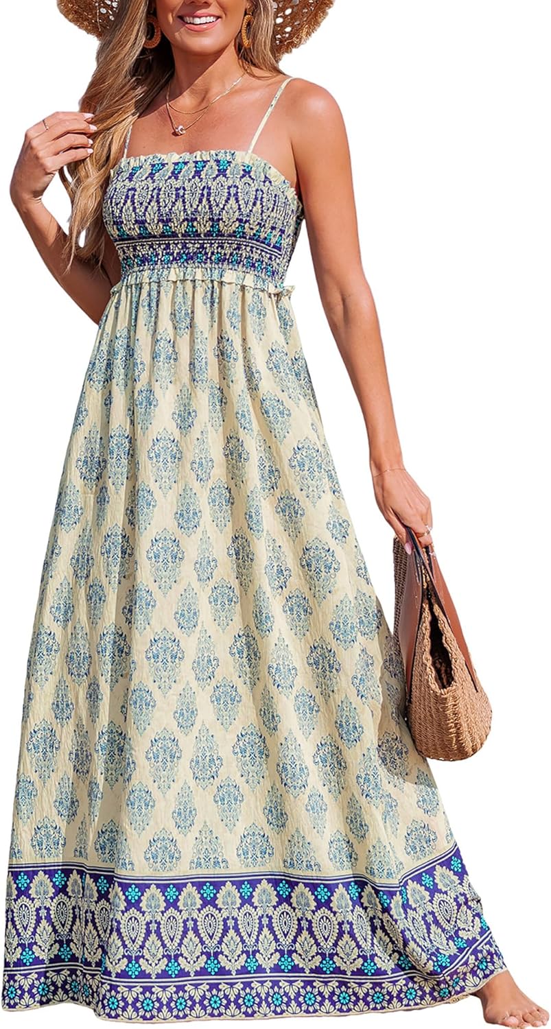 CUPSHE Women's Maxi Dress Ditsy Floral Smocked Sundress Style