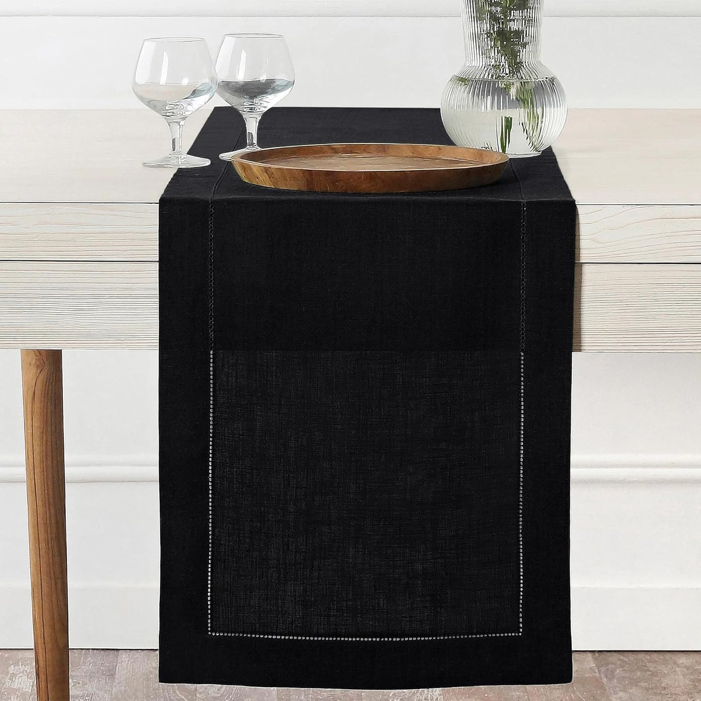 Black Linen Table Runner 14 x 72 Inch for Elegant Dining