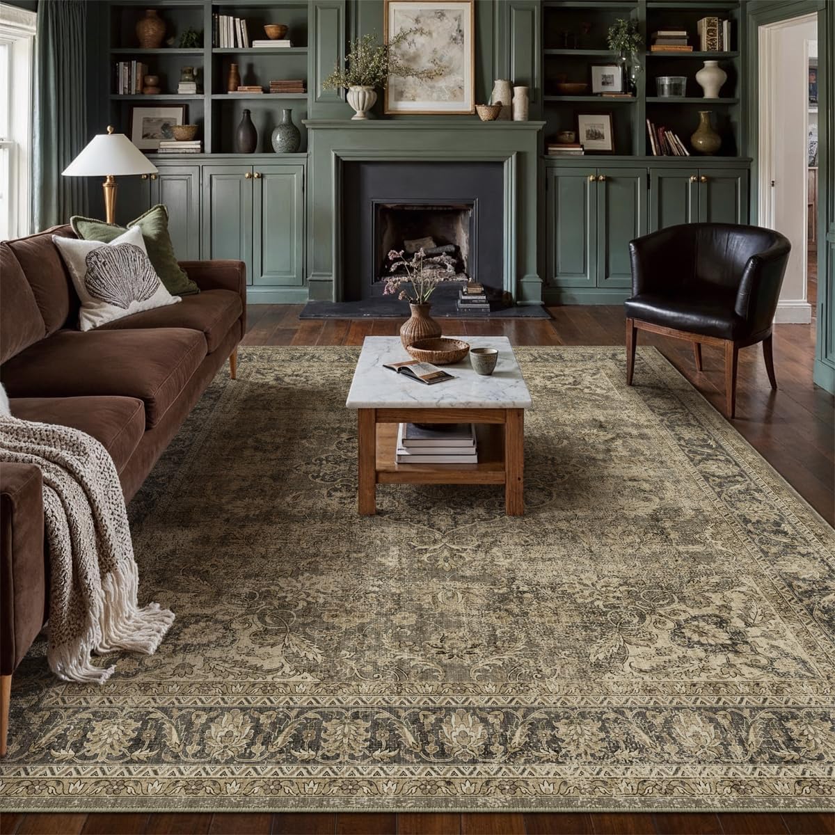 10x14 Brown Area Rug Vintage Design for Living Room and Bedroom