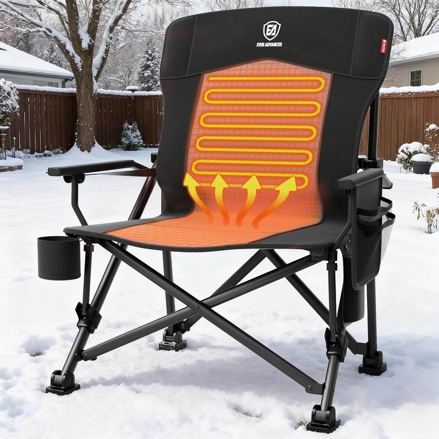Heated Oversized Foldable Camping Chair with Lumbar Support