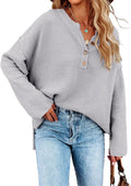 Saodimallsu Women's Oversized V Neck Button Henley Sweater - Cozy