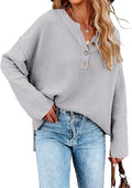 Women's Oversized V Neck Button Henley Sweater - Cozy