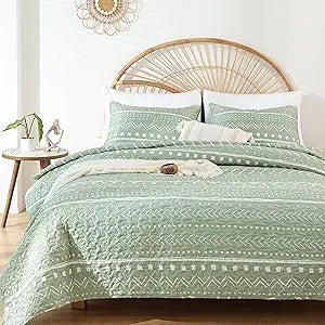 JANZAA Quilt Set Boho Quilt Set Sage Green Bedspreads Queen Size