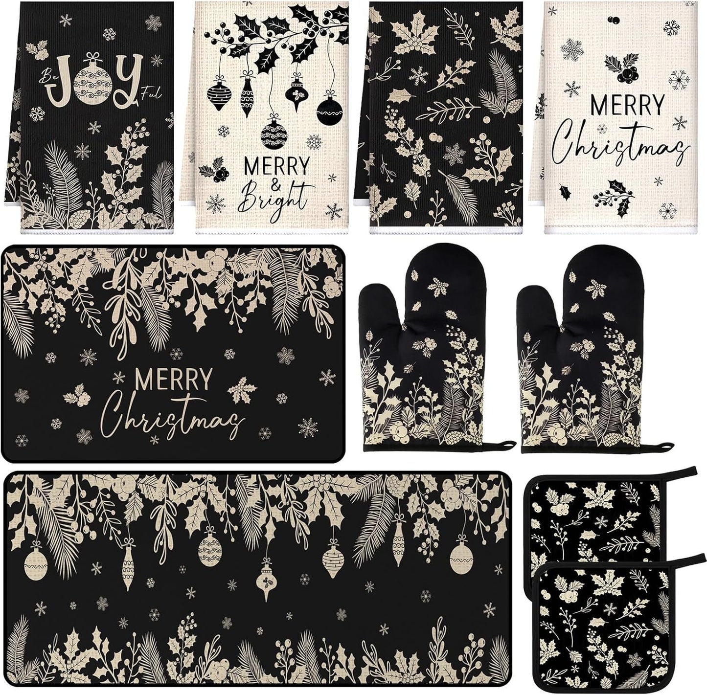 10 Pcs Christmas Kitchen Decor Set with Towels and Mitts