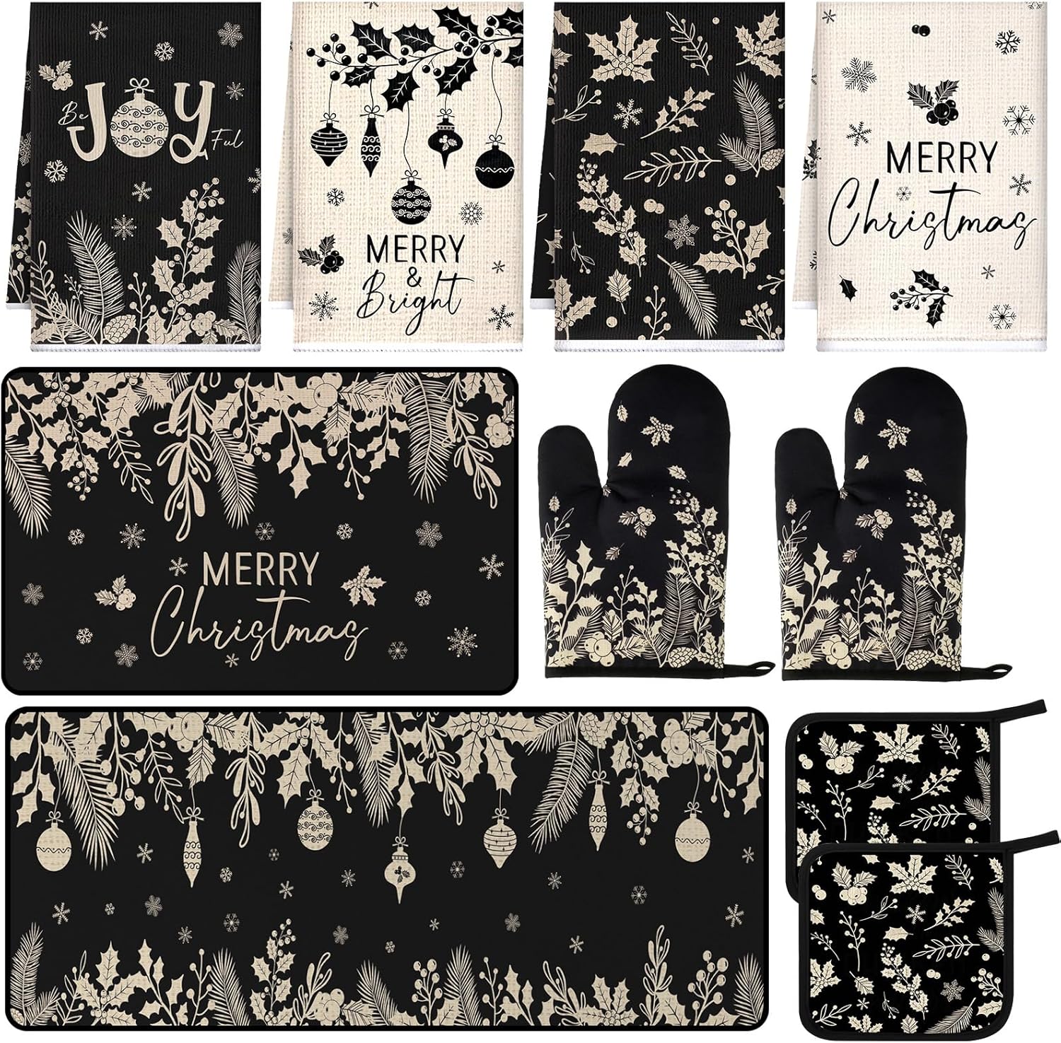 10 Pcs Christmas Kitchen Decor Set with Towels and Mitts