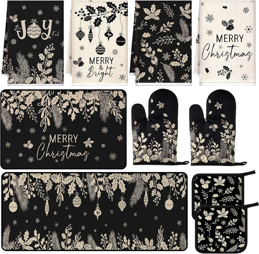 10 Pcs Christmas Kitchen Decor Set with Towels and Mitts