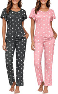 Ekouaer Womens Pajama Set 2 Pack - Soft Short Sleeve Tops with Long