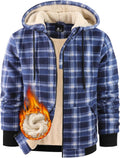 Mens Plaid Hooded Zip Up Fleece Jacket - Sherpa Lined Warm Coat