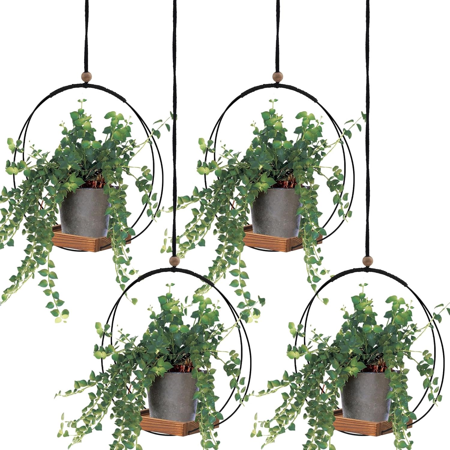 Geelin 4 Pack Plant Hanger with Wood Base for Indoor Outdoor Use