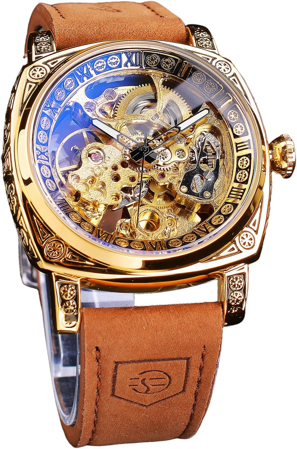 Forsining Square Retro Mechanical Watch with Vintage Leather Strap