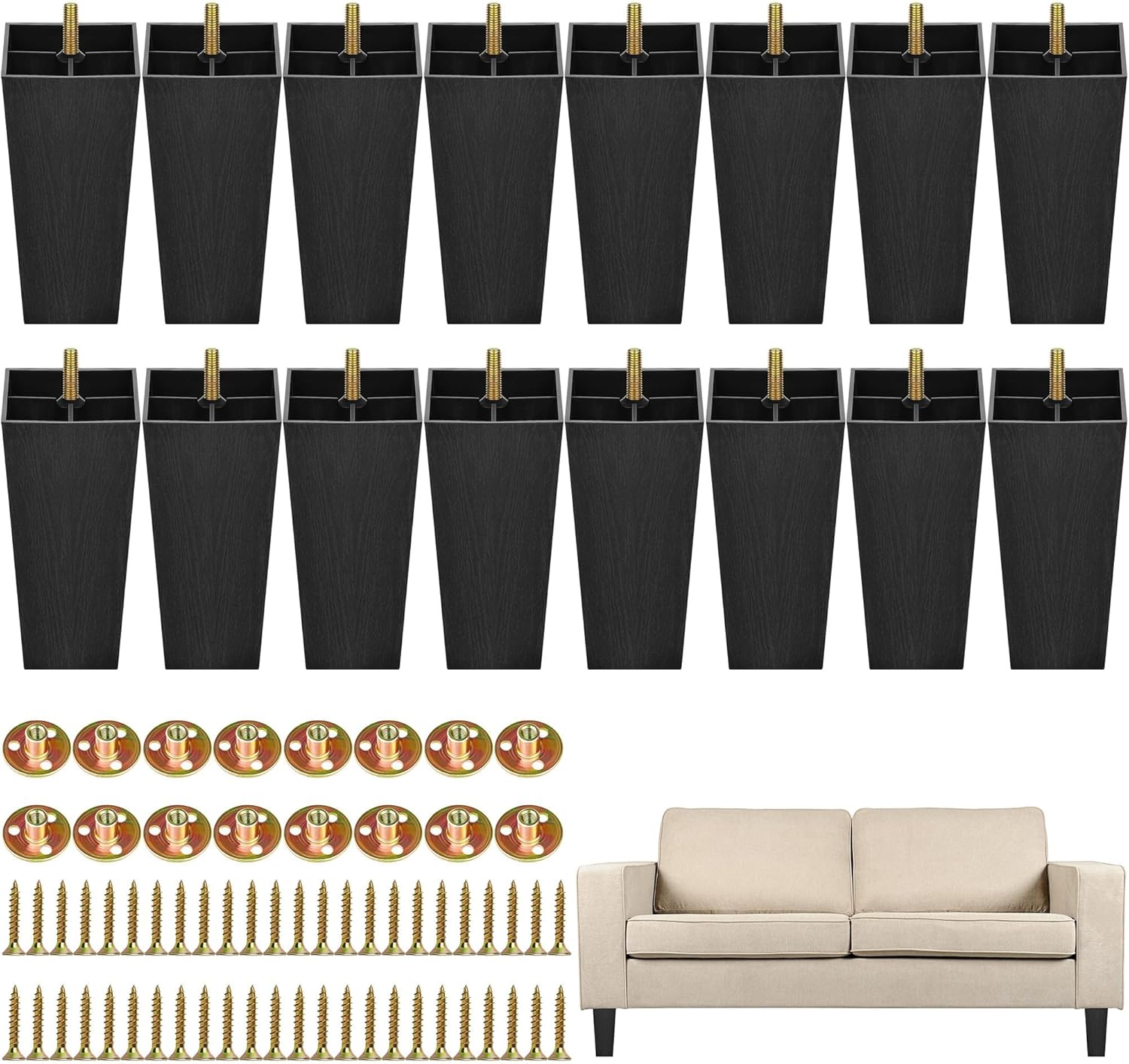 TURSTIN Square Tapered Feet Sofa Legs for Modern Furniture