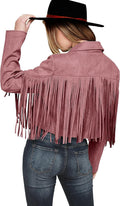 Women Faux Suede Fringe Motorcycle Cropped Jacket - Fall 2025