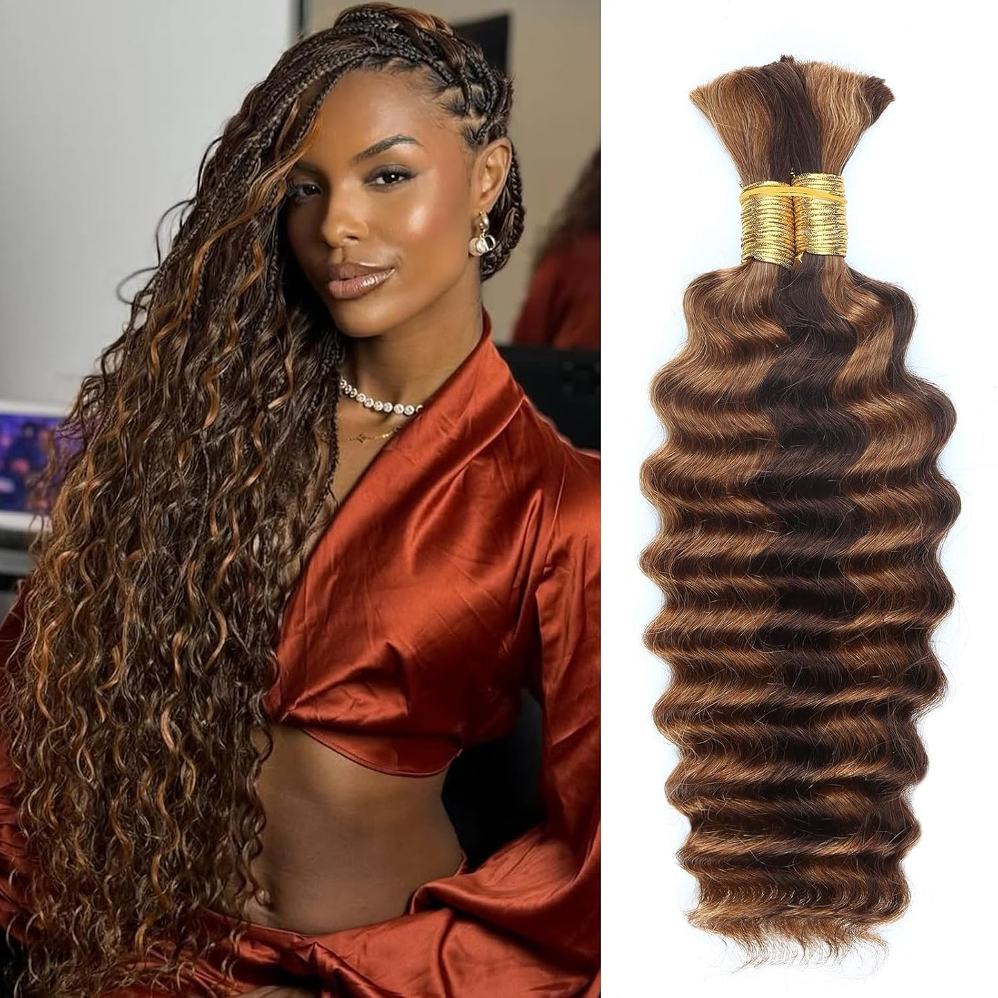 Human Braiding Hair 20 Inch 100g Ombre Highlight Deep Wave