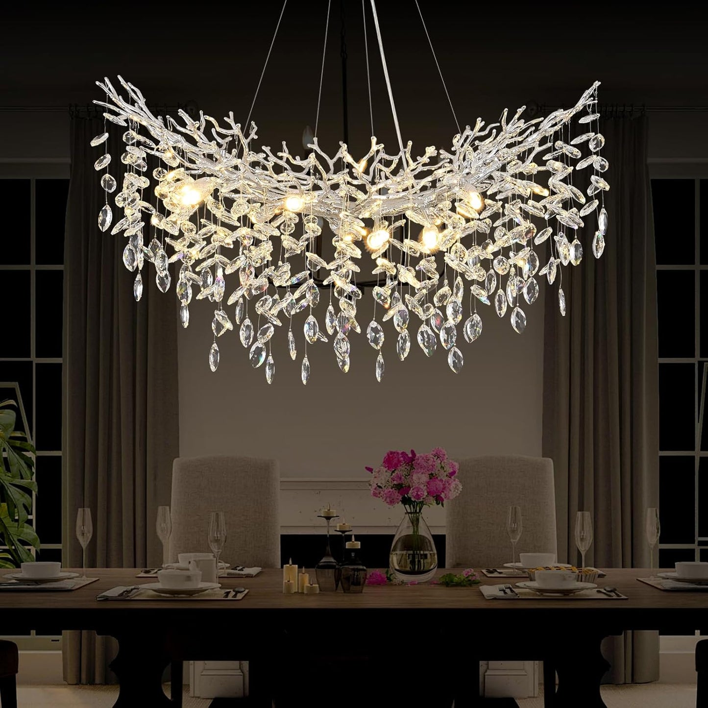 Modern Crystal Silver Chandelier for Dining Room and Kitchen