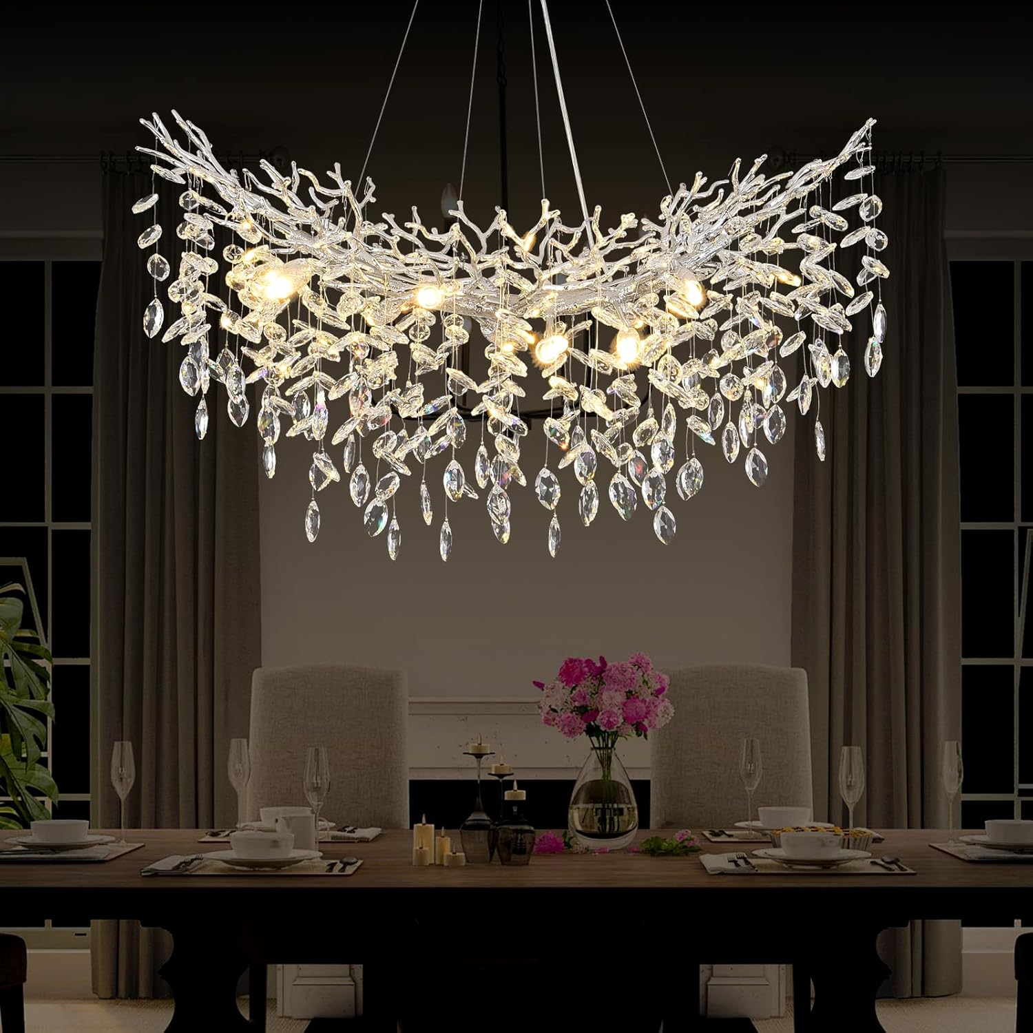 Modern Crystal Silver Chandelier for Dining Room and Kitchen