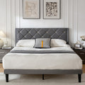 Full Size Platform Bed Frame with Velvet Headboard - Comfortable