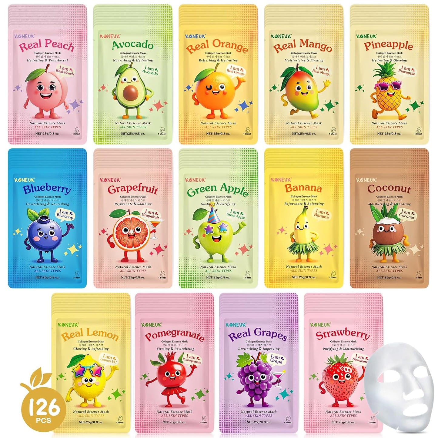 126 Pack Hydrating Face Masks for All Skin Types and Ages