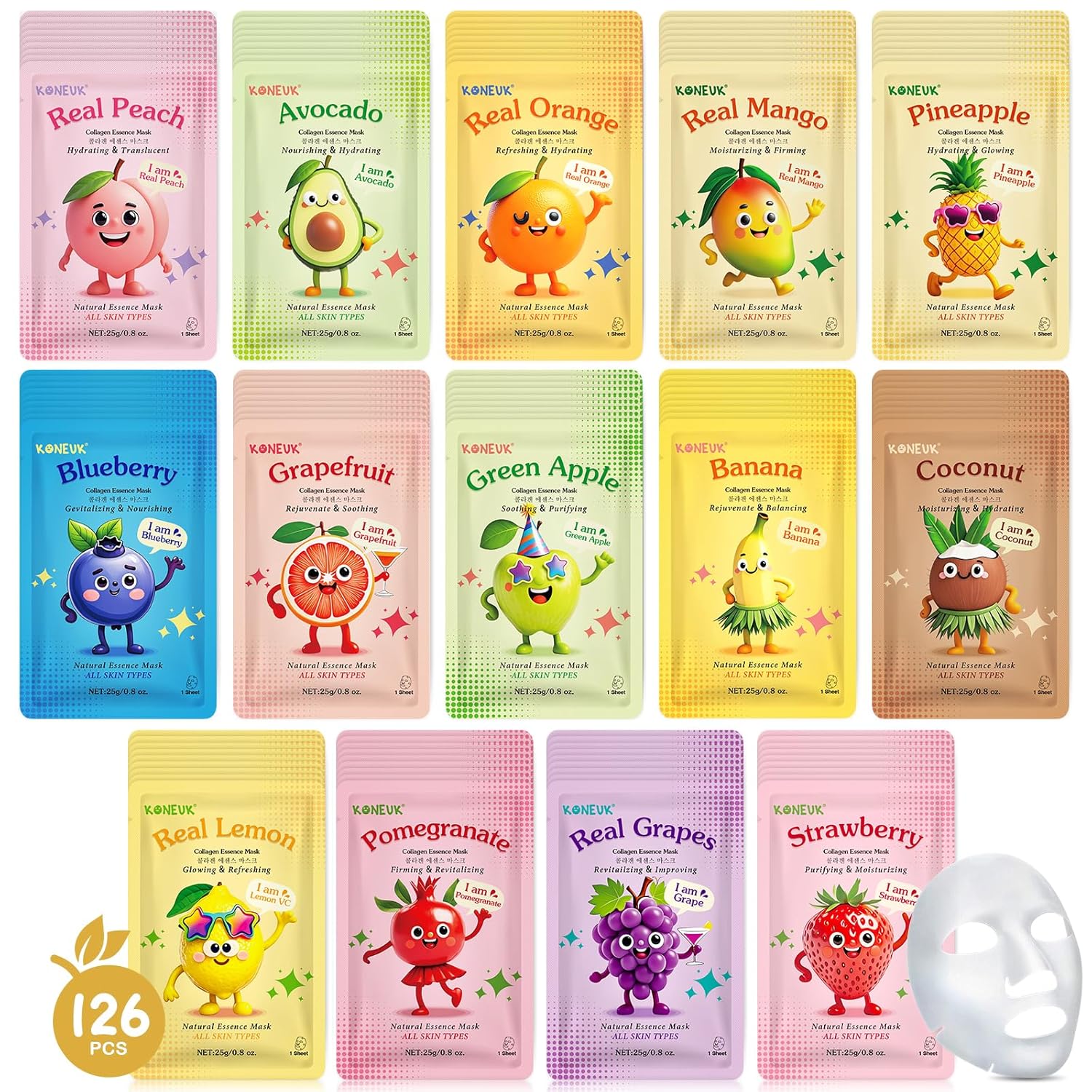 126 Pack Hydrating Face Masks for All Skin Types and Ages