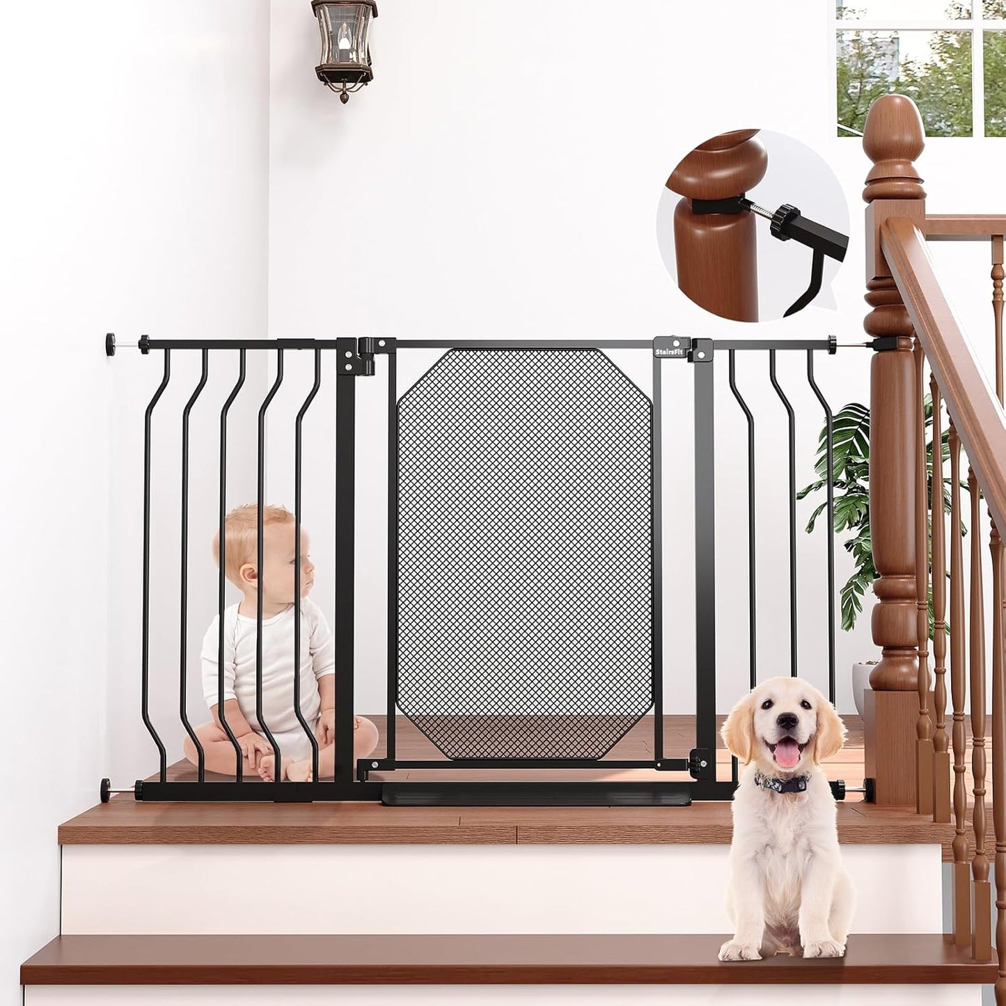 29.5in-48in Metal Mesh Baby Gate for Stairs & Doorways Safety