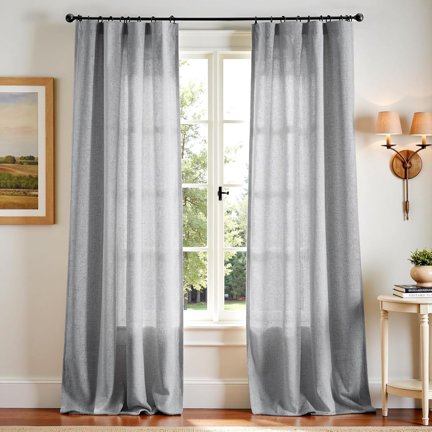 Grey Linen Blend Curtains for Bedroom and Living Room Decor