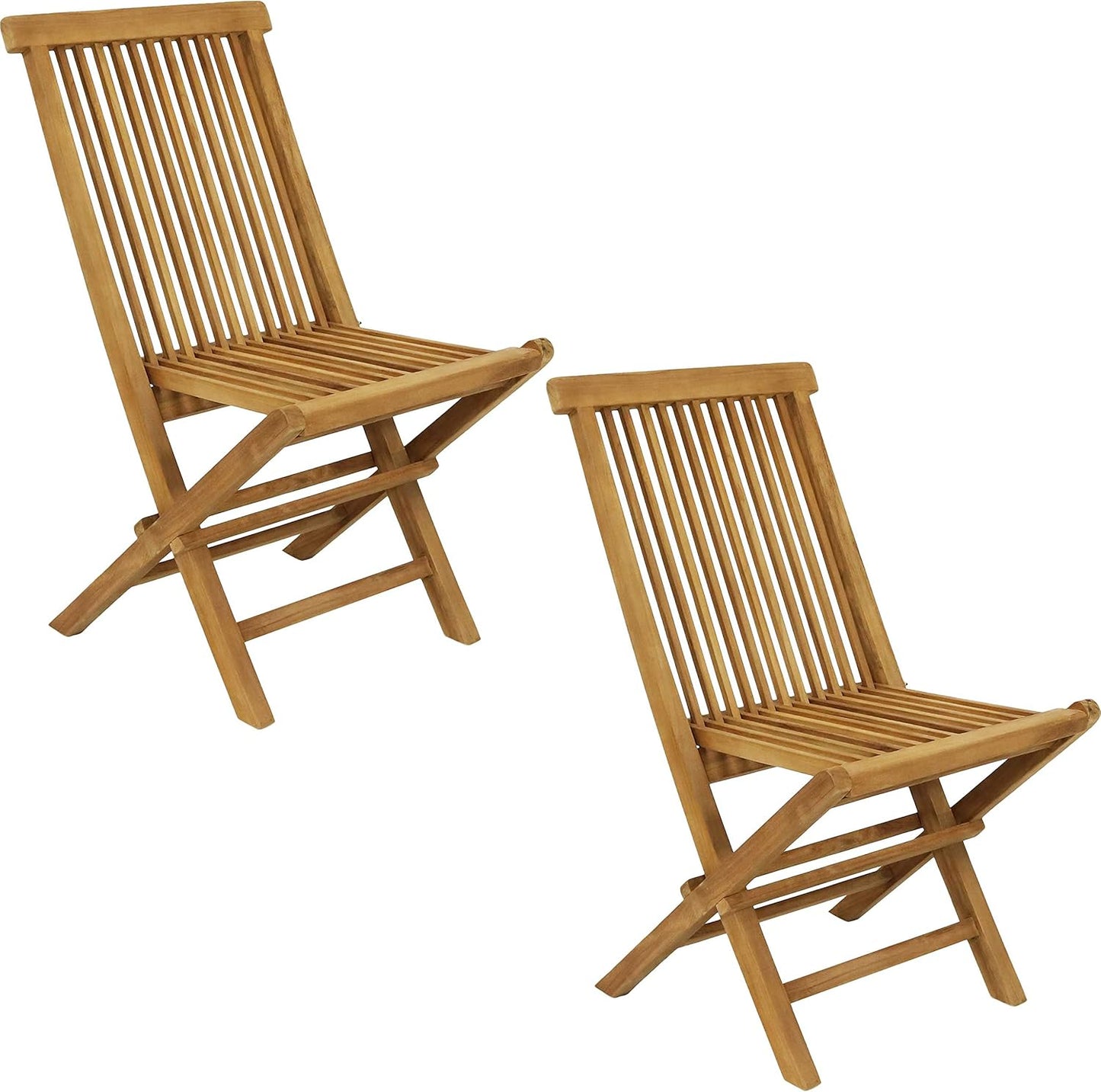 Sunnydaze Teak Folding Chairs - Elegant Outdoor Dining Set - 2 Chairs