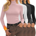 4 Pack Women's Turtleneck Tops Ribbed Long Sleeve Thermal Shirts