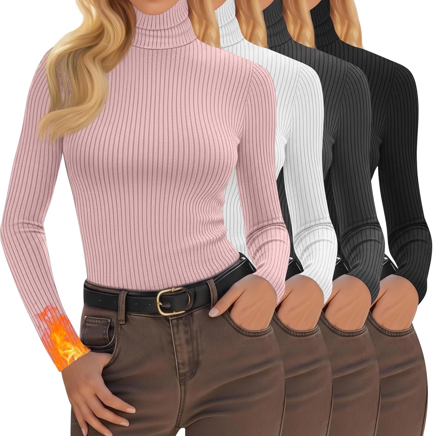 4 Pack Women's Turtleneck Tops for Cozy Thermal Comfort