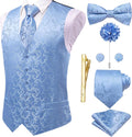 Hi-Tie Silk Mens Vest and Tie Set - 8PC Paisley Waistcoat Set