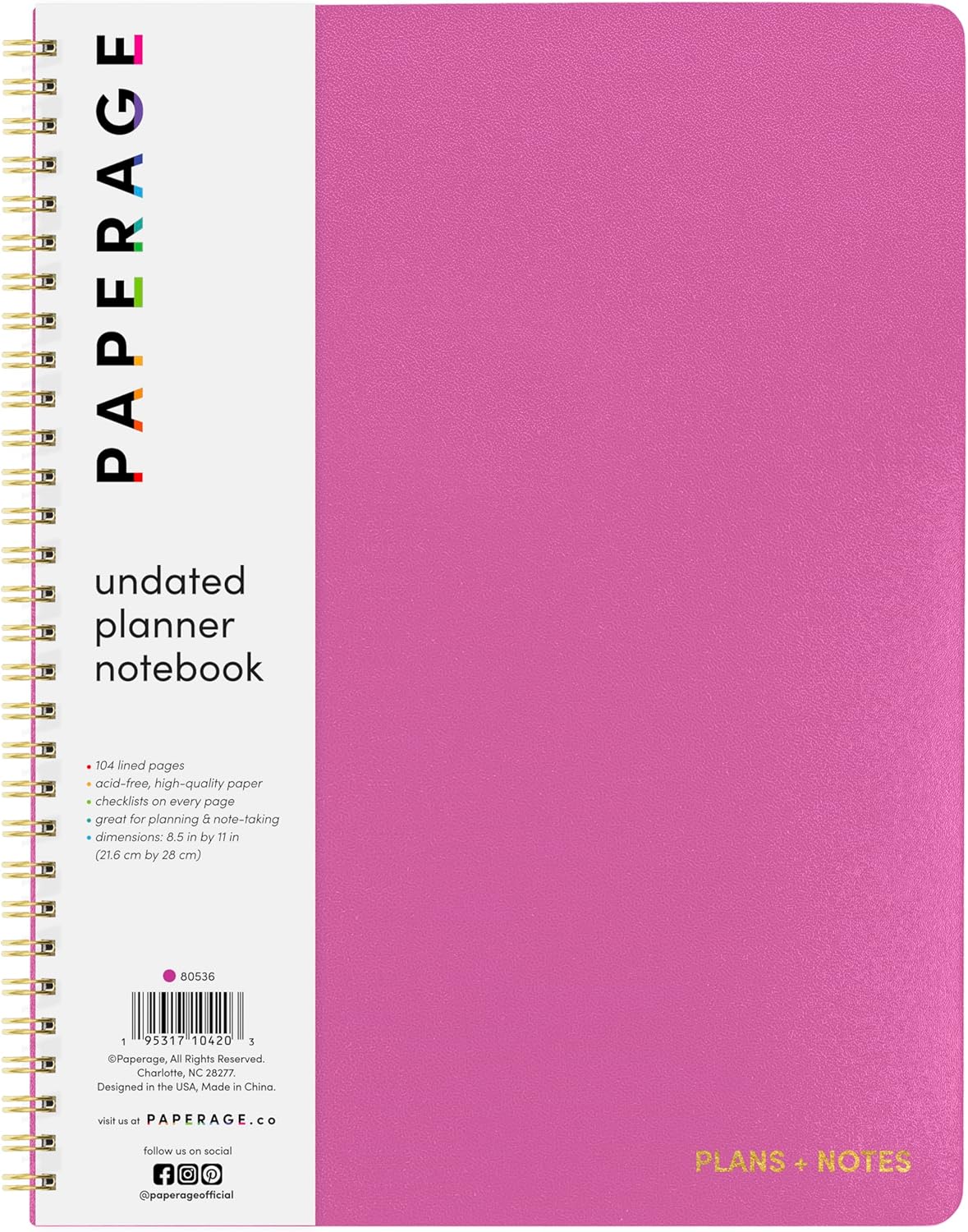 PAPERAGE Daily Planner Notebook (Raspberry) 8.5x11 - Stay Organized!