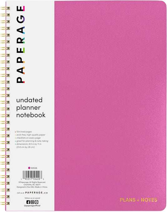 PAPERAGE Daily Planner Notebook (Raspberry) 8.5x11 - Stay Organized!