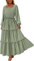 Fall Dresses for Women Smocked Square Neck Maxi Dress (Style QCJQ)