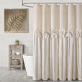 Farmhouse Shower Curtain Linen Beige Bow Woven Fabric 72ft x 90ft