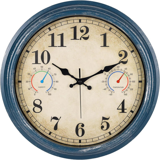 16 Inch Large Outdoor Clock with Thermometer for Garden Decor