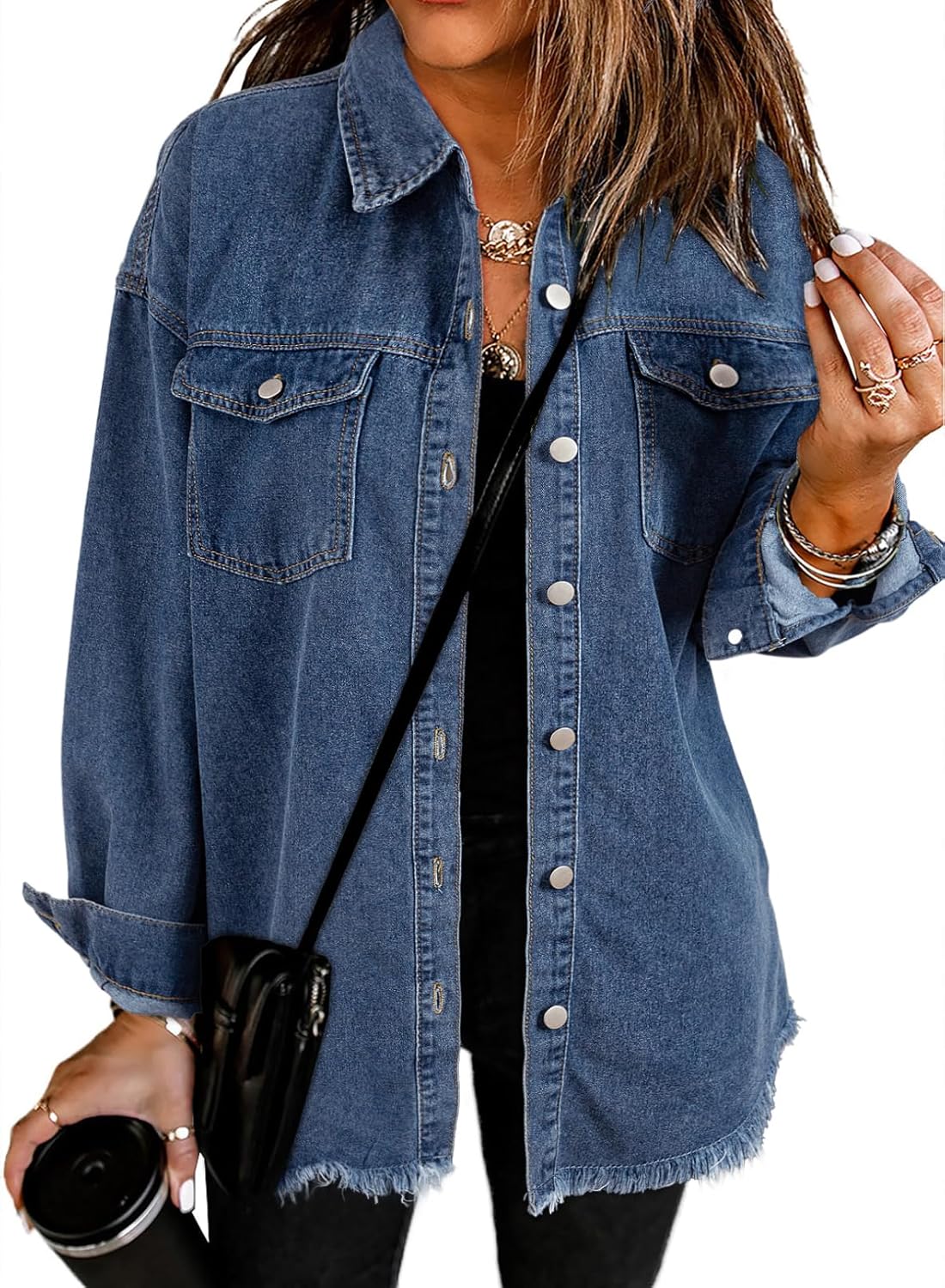 Oversized Denim Jacket for Women - Casual Long Sleeve Style