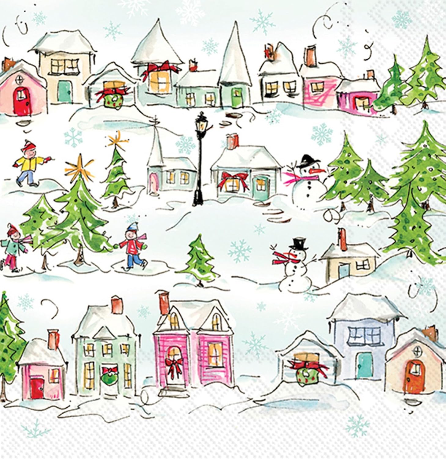 Pink Holiday Village Cocktail Napkins, 3-Ply Paper, 20-Count