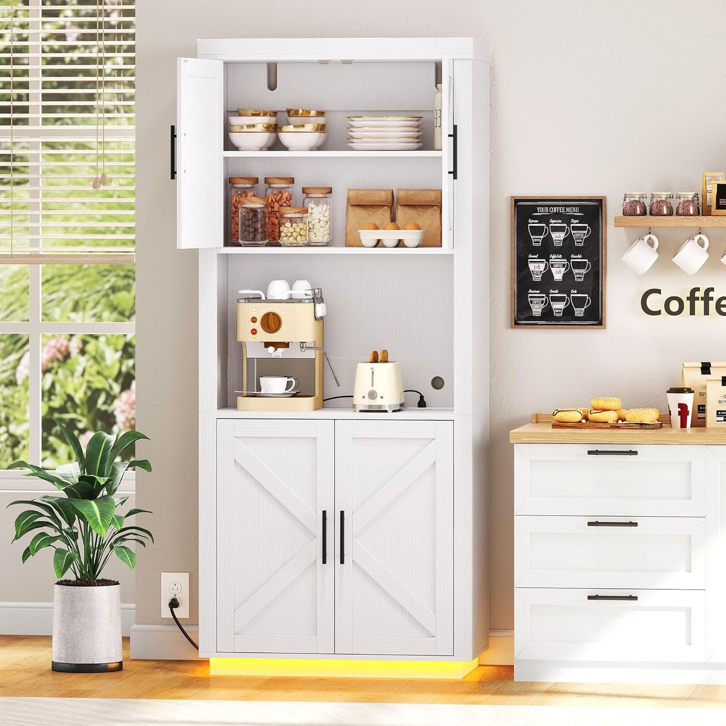 DWVO Farmhouse Storage Cabinet: Lights & Charging Station