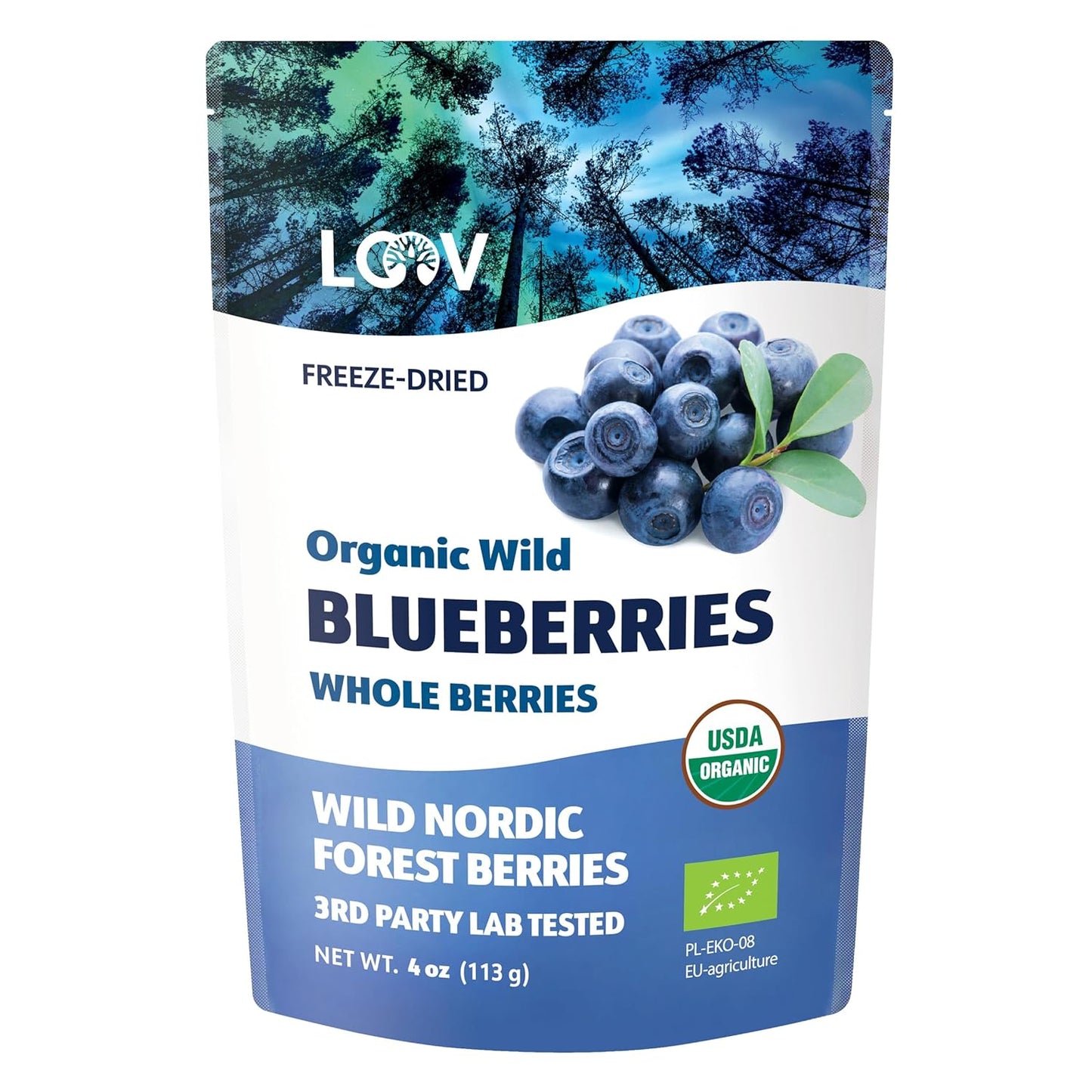 LOOV Wild Organic Dried Blueberries - No Added Sugar, 4 Ounces