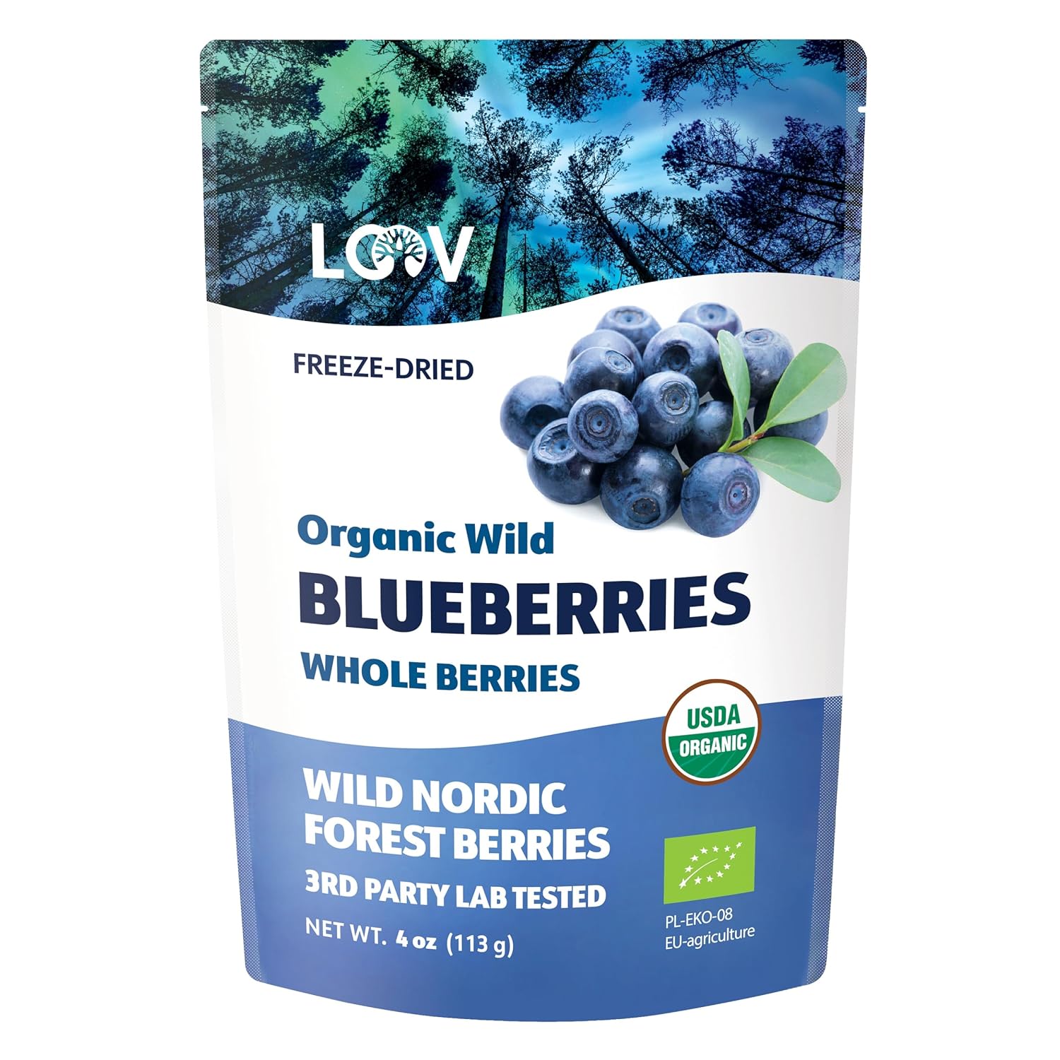 LOOV Wild Organic Dried Blueberries - No Added Sugar, 4 Ounces