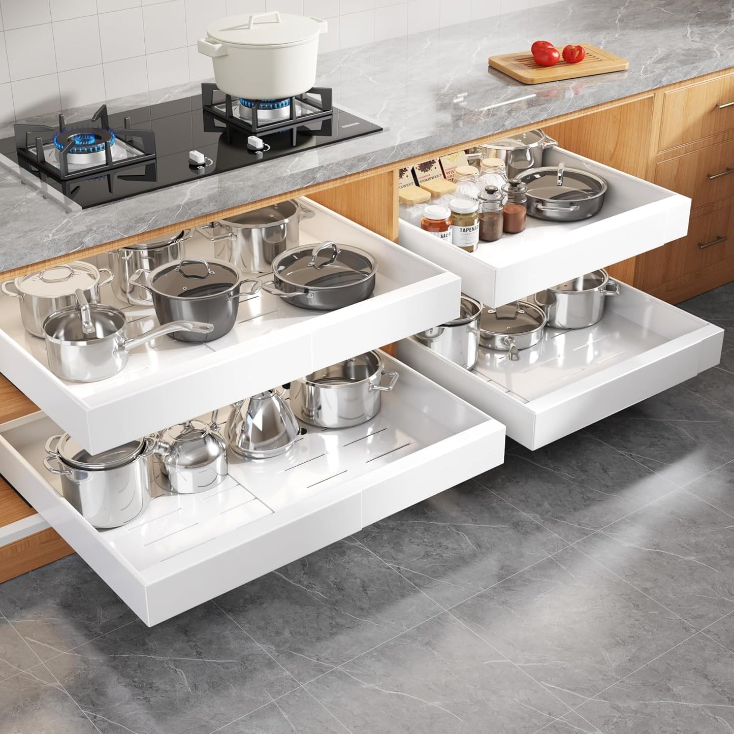 Expandable Width Pull Out Cabinet Organizer for Framed Cabinets