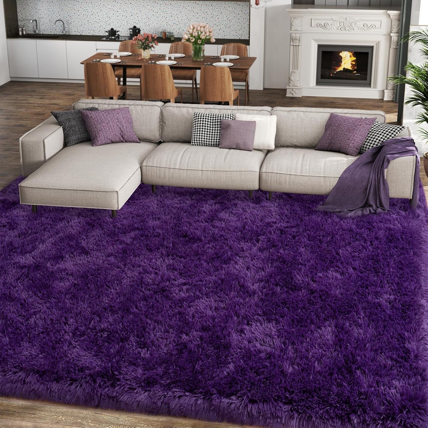 8x10 Large Area Rugs for Living Room, Ultra Soft Purple Shag