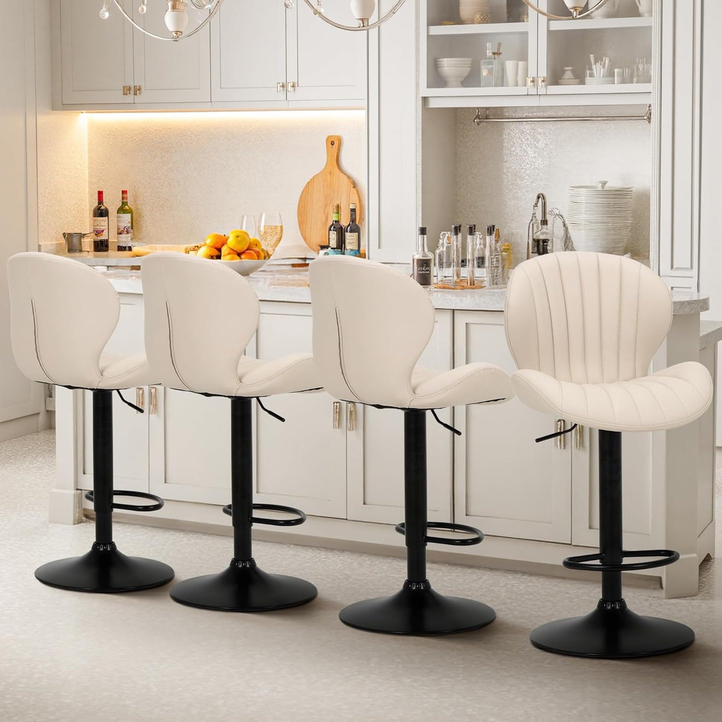 Adjustable Faux Leather Bar Stools Set of 4 for Kitchen Use