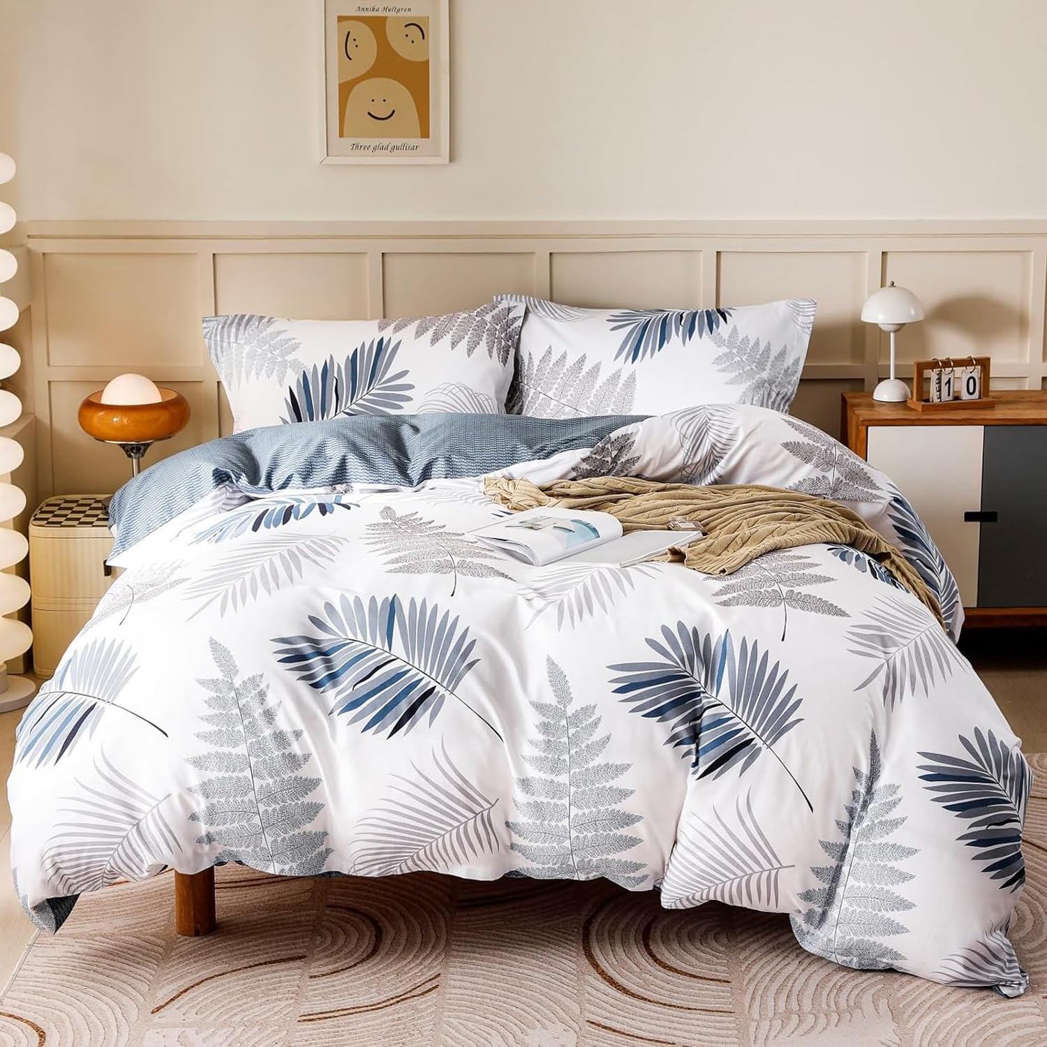 100% Cotton Duvet Cover Set with Leaf Pattern for Stylish Bedding
