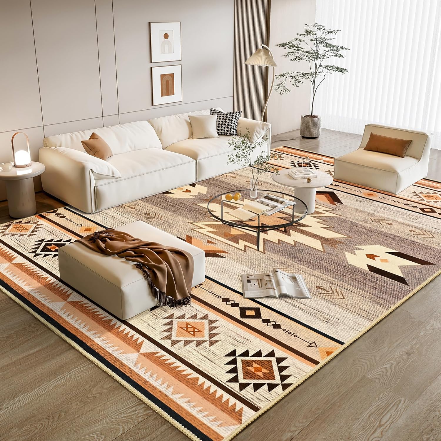 Bohemian Chic Western Rugs for Living Room 8x10, Non Slip